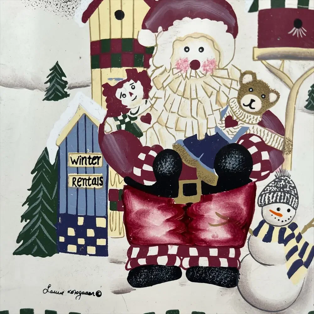 Vintage Hand Painted Santa Claus Christmas Metal Wall Hanging Decoration